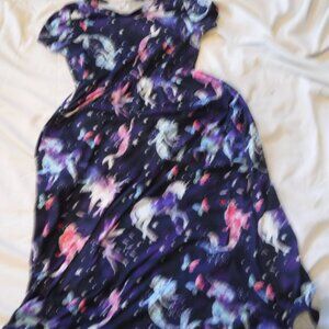 Girls Size Large Blue Long Dress Unicorns Mermaids Butterflies with Pockets